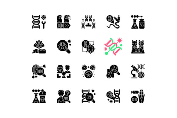 Genetic Engineering Black Glyph Icons Graphics