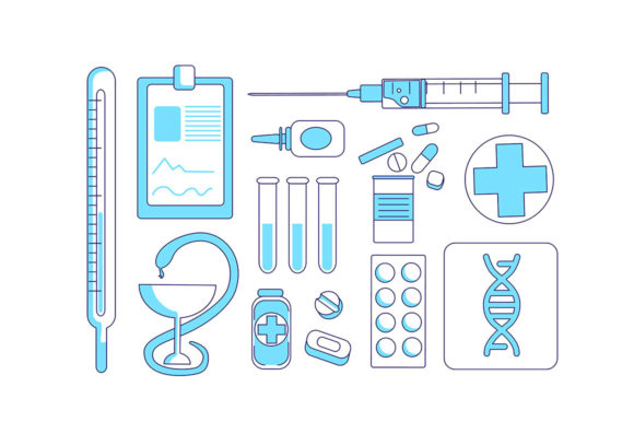 Medicine Items Turquoise Linear Objects Graphics & Illustrations