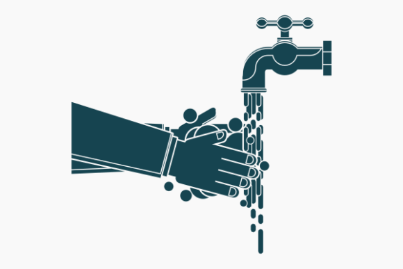 Monochrome Washing Hands Under Faucet Graphics and Illustrations