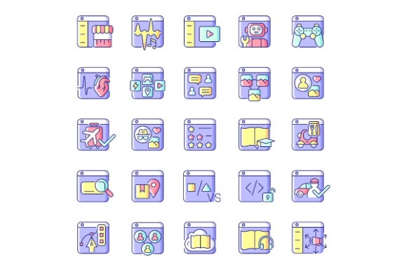 Online Platforms Color Icons Bundle: Graphics & Icons
