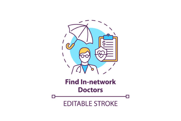 Reviewing Find in-network Doctors Concept Icon Graphics and Icons