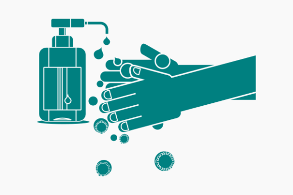 Sanitizing Hands Monochrome Graphics & Illustrations